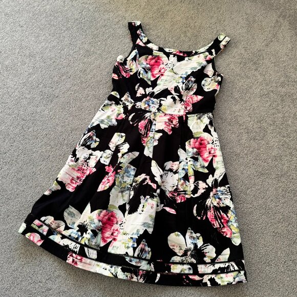 / White House Black Market WHBM Sleeveless Faille Floral Shadow Stripe Dress 10 - Picture 2 of 10